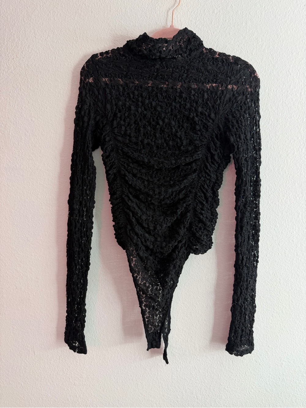 Free People Day & Night Lace Long Sleeve Black Turtleneck Bodysuit Size Small - Picture 3 of 4
